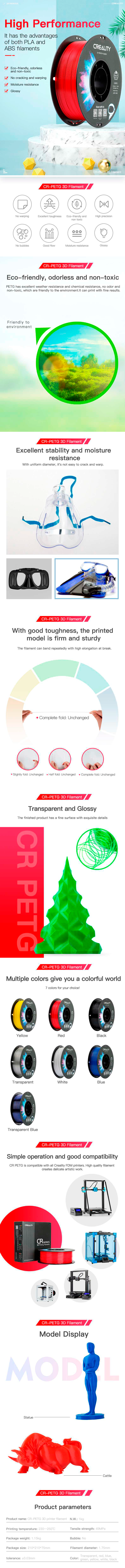 Imagem de FILAMENTO CREALITY CR-PETG (TRANSPARENTE) 1,75MM 3301030037