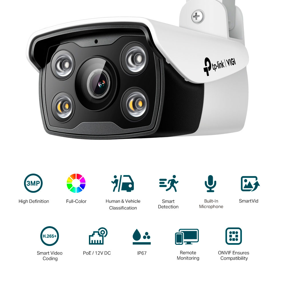 Imagem de CAMERA DE REDE BULLET VIGI C330(2.8MM) EXTERNA 3MP FULL-COLOR IA POE TP-LINK