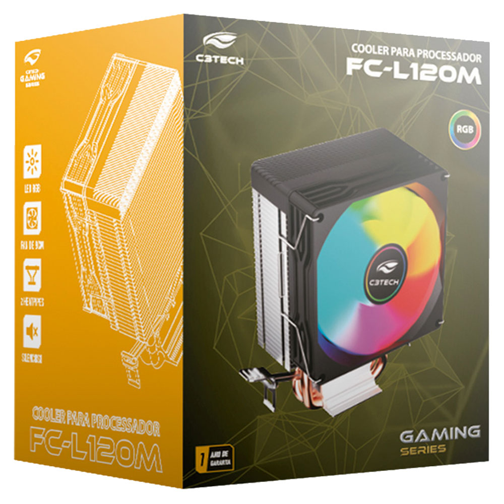 Imagem de COOLER PARA PROCESSADOR C3TECH MULTICOLOR 90MM FC-L120M
