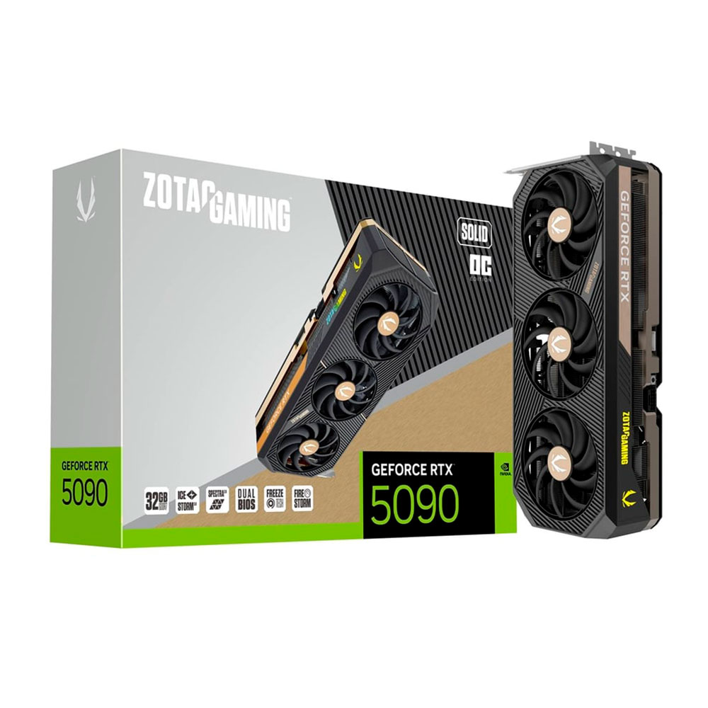 Mostrar detalhes de PLACA DE VIDEO ZOTAC GEFORCE RTX 5090 SOLID OC 32GB GDDR7 512BITS ZT-B50900J-10P Imagem de PLACA DE VIDEO ZOTAC GEFORCE RTX 5090 SOLID OC 32GB GDDR7 512BITS ZT-B50900J-10P