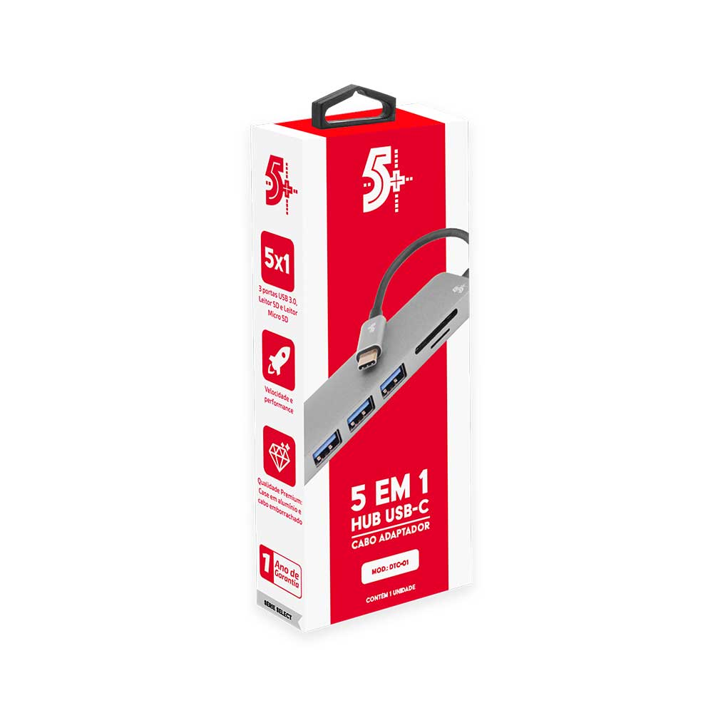 Imagem de HUB USB-C 3.0 5 PORTAS COM LEITOR SD/TF 5+ - 018-7452