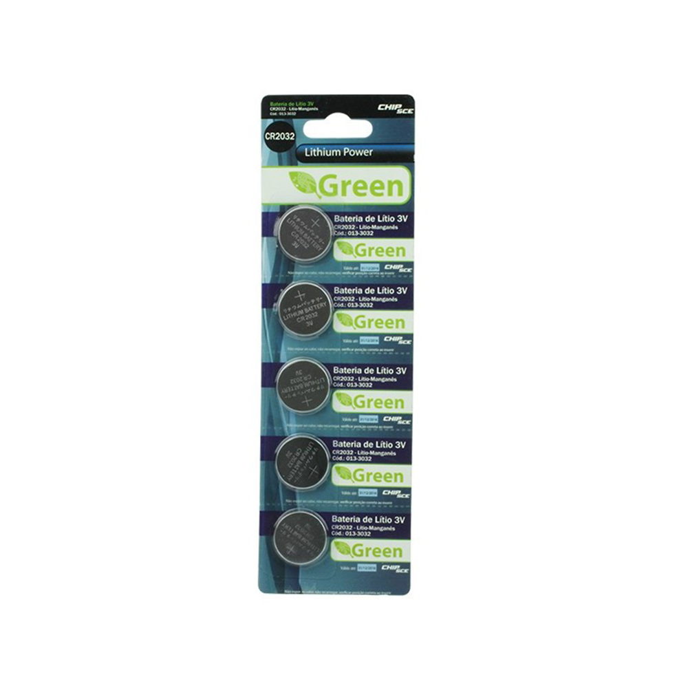 Mostrar detalhes de BATERIA CR2032 3V LITIO CART. 5UN GREEN - 013-3032 Imagem de BATERIA CR2032 3V LITIO CART. 5UN GREEN - 013-3032