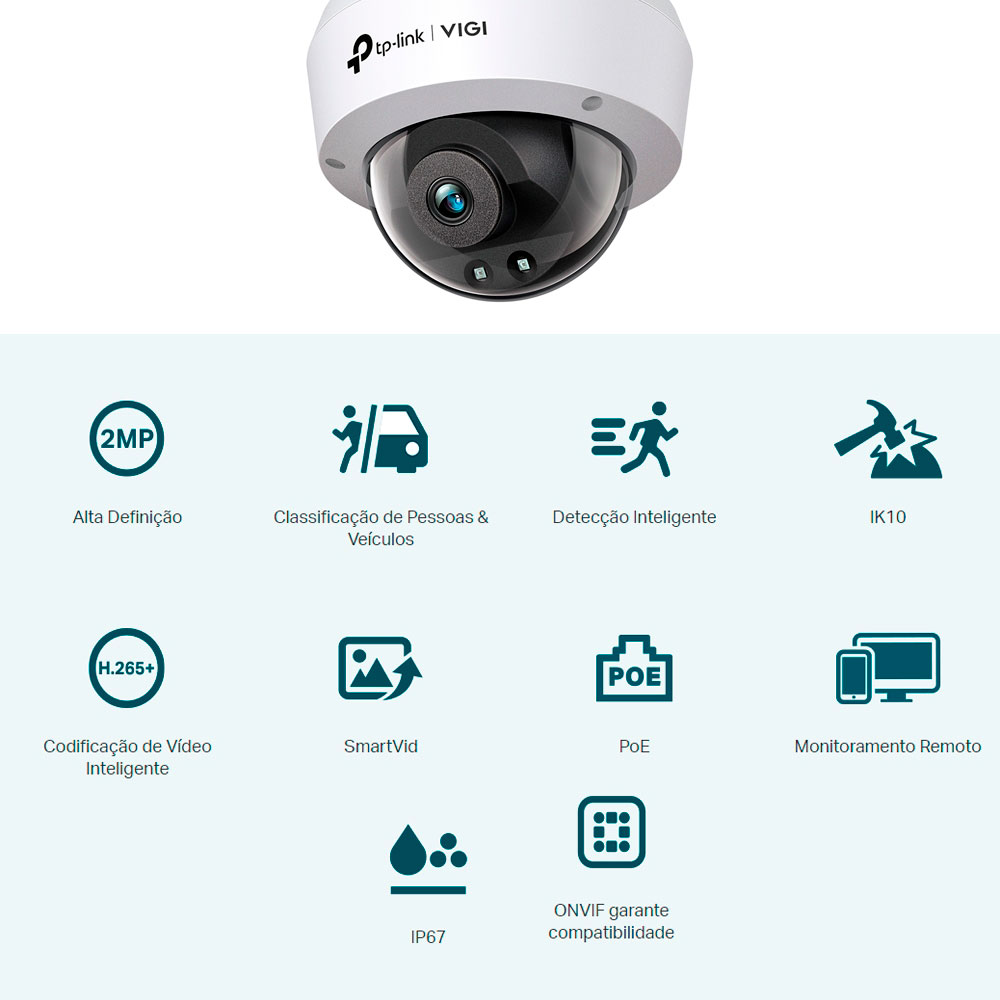 Imagem de CAMERA DE REDE DOME VIGI C220I(2.8MM) EXTERNA DE 2MP IR TP-LINK