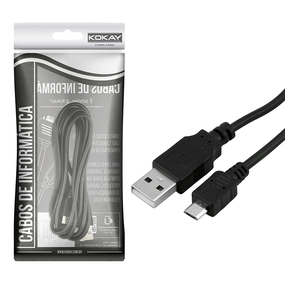 Mostrar detalhes de CABO USB (V8) X MICRO USB 1.8M PTO 5+ - 018-1409 Imagem de CABO USB (V8) X MICRO USB 1.8M PTO 5+ - 018-1409
