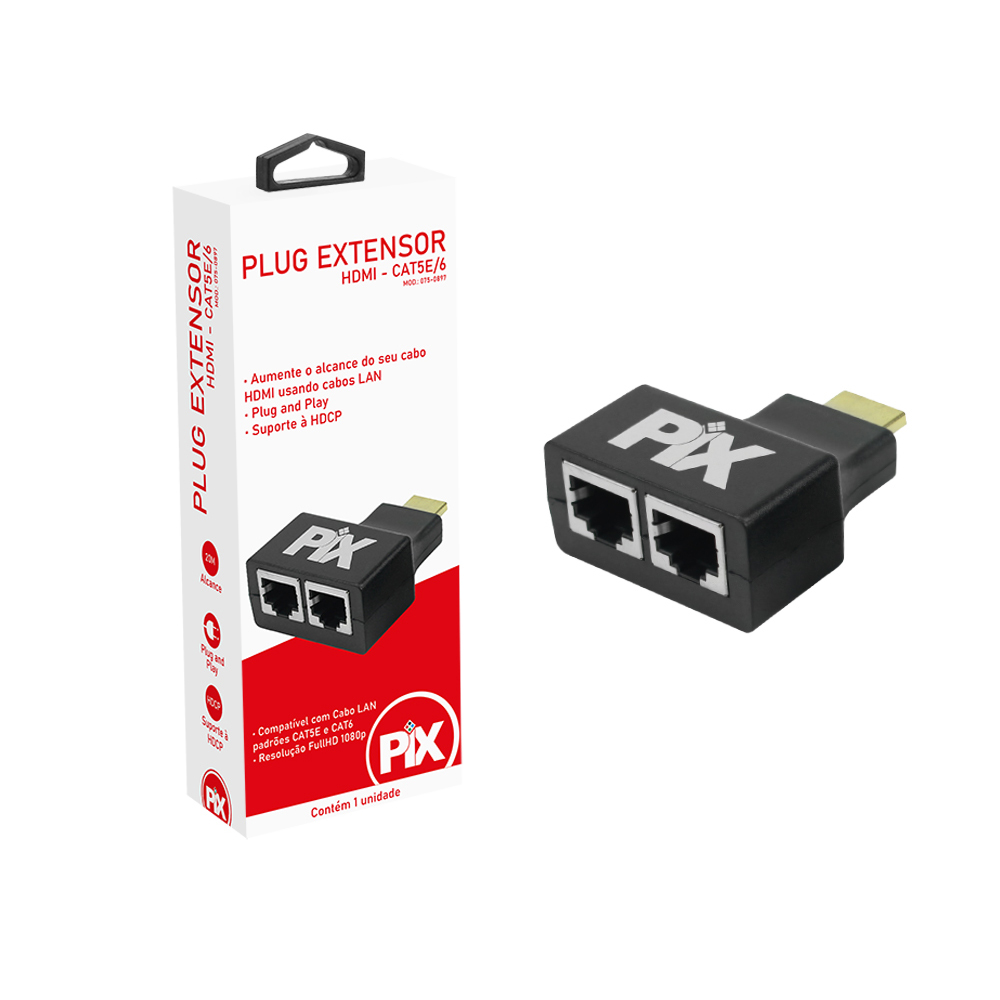 Mostrar detalhes de PLUG ADAPTADOR HDMI CAT5E/CAT6 - 20M PIX - 075-0897 Imagem de PLUG ADAPTADOR HDMI CAT5E/CAT6 - 20M PIX - 075-0897