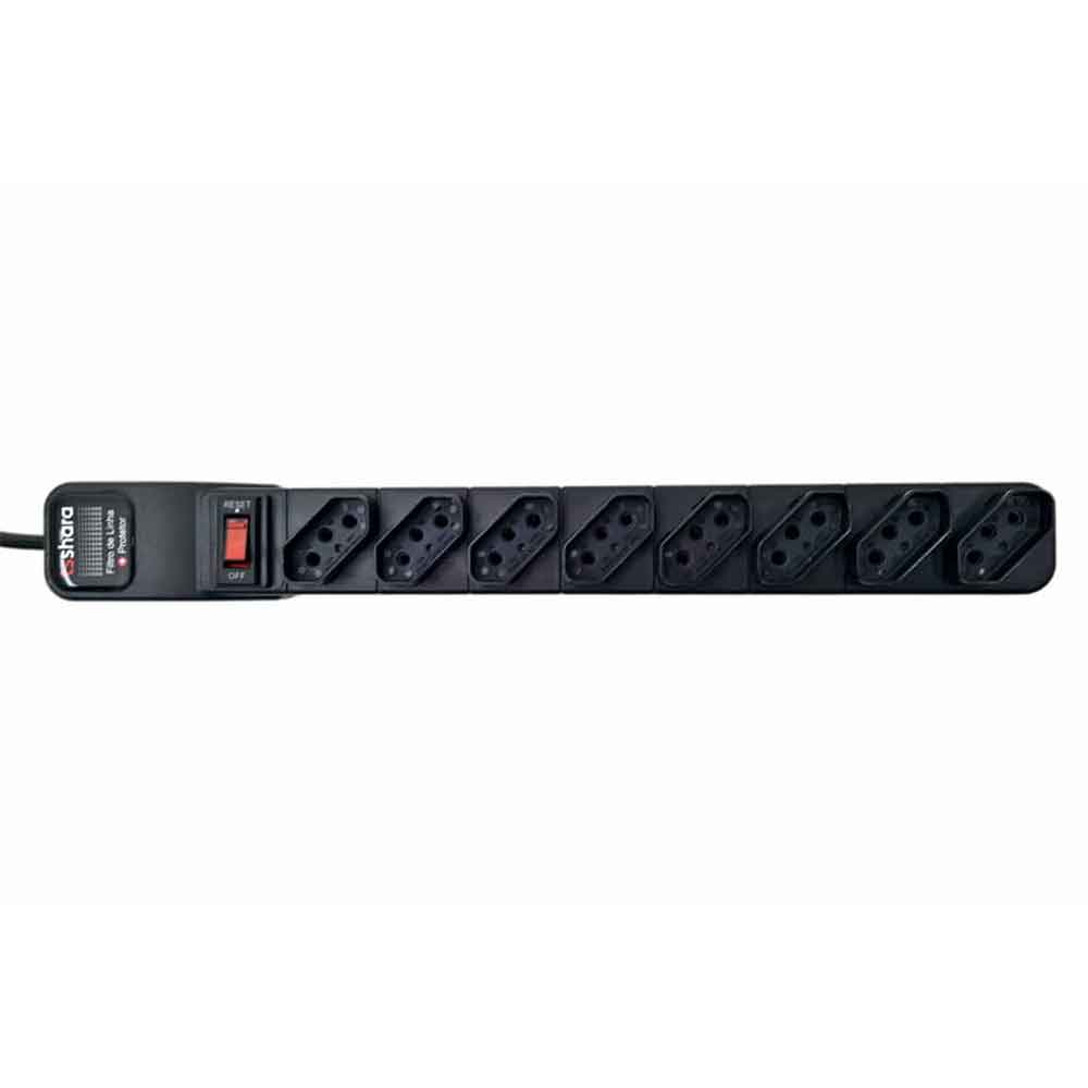 Imagem de FILTRO DE LINHA TS SHARA + PROTETOR 8 TOMADAS BIVOLT CABO 1,5M PRETO - 556