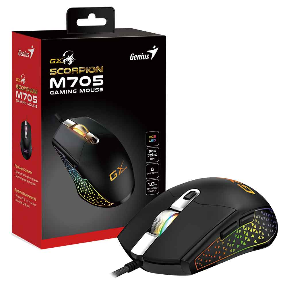 Mostrar detalhes de MOUSE GAMER GENIUS SCORPION M705 Imagem de MOUSE GAMER GENIUS SCORPION M705