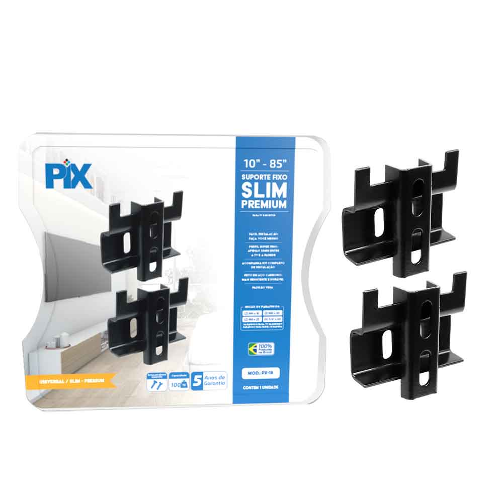 Imagem de SUPORTE TV FIXO UNIVERSAL 10"A 85" ( SLIM PREMIUM ) BLISTER PIX - 079-0025