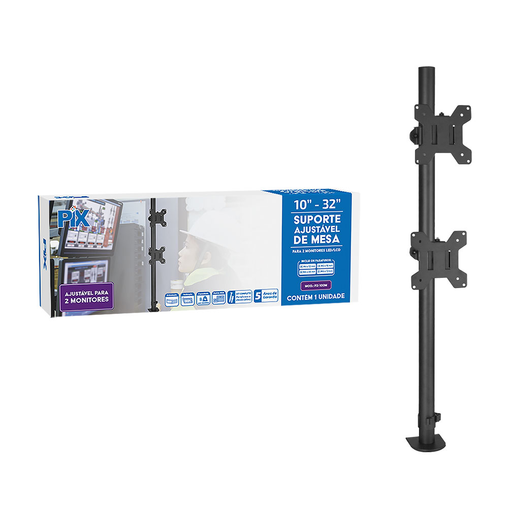 Imagem de SUPORTE MONITOR AJUSTAVEL PARA 2 MONITORES 10" A 32" PIX - 079-0084