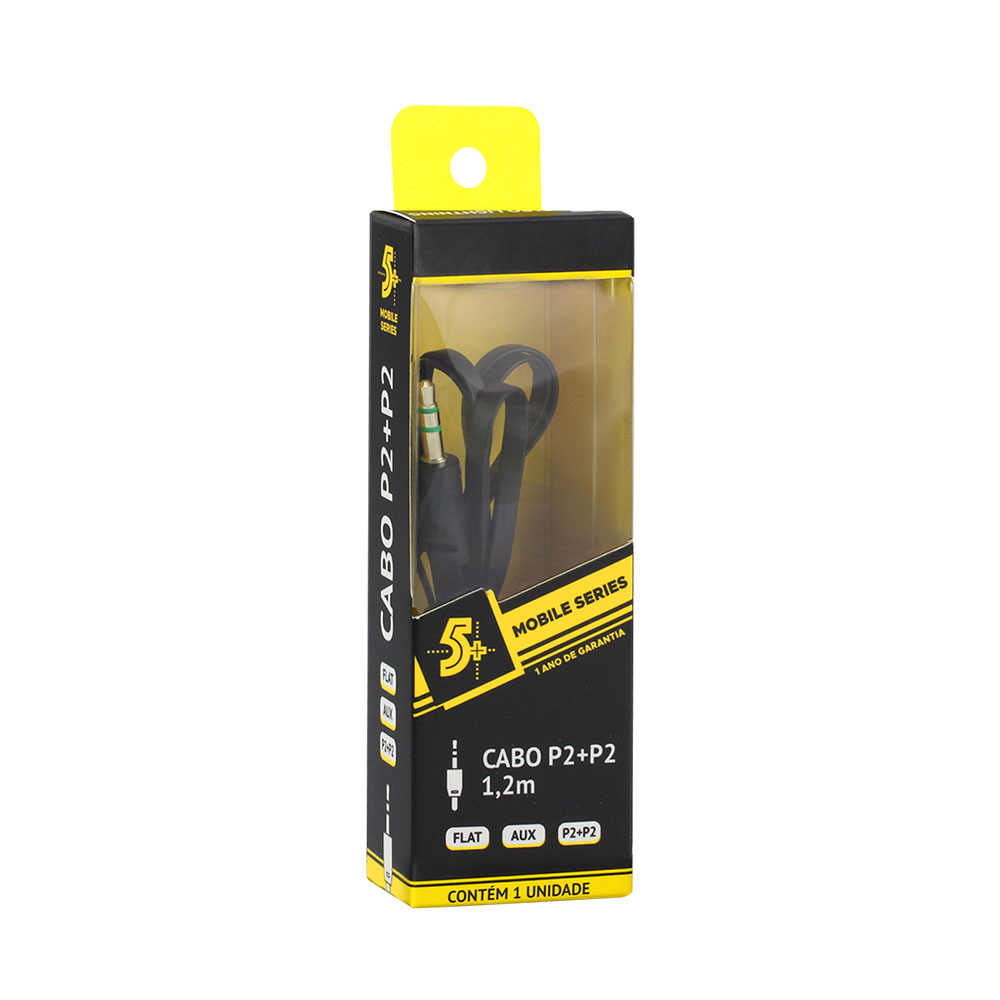 Imagem de CABO P2 ESTEREO FLAT 1.20M  PRETO 5+ - 018-0022