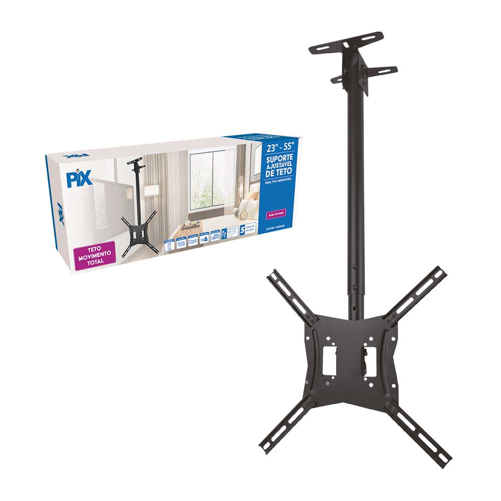 Imagem de SUPORTE TV TETO ALTURA AJUSTAVEL 23" A 55" PIX - 079-0069