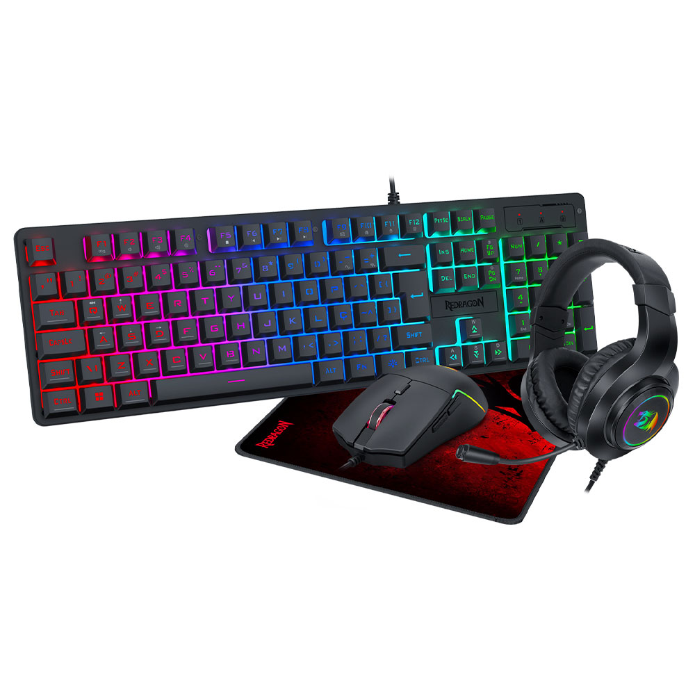 Mostrar detalhes de KIT TECLADO + MOUSE + HEADSET + MOUSEPAD REDRAGON ESSENTIALS PRETO S166 Imagem de KIT TECLADO + MOUSE + HEADSET + MOUSEPAD REDRAGON ESSENTIALS PRETO S166