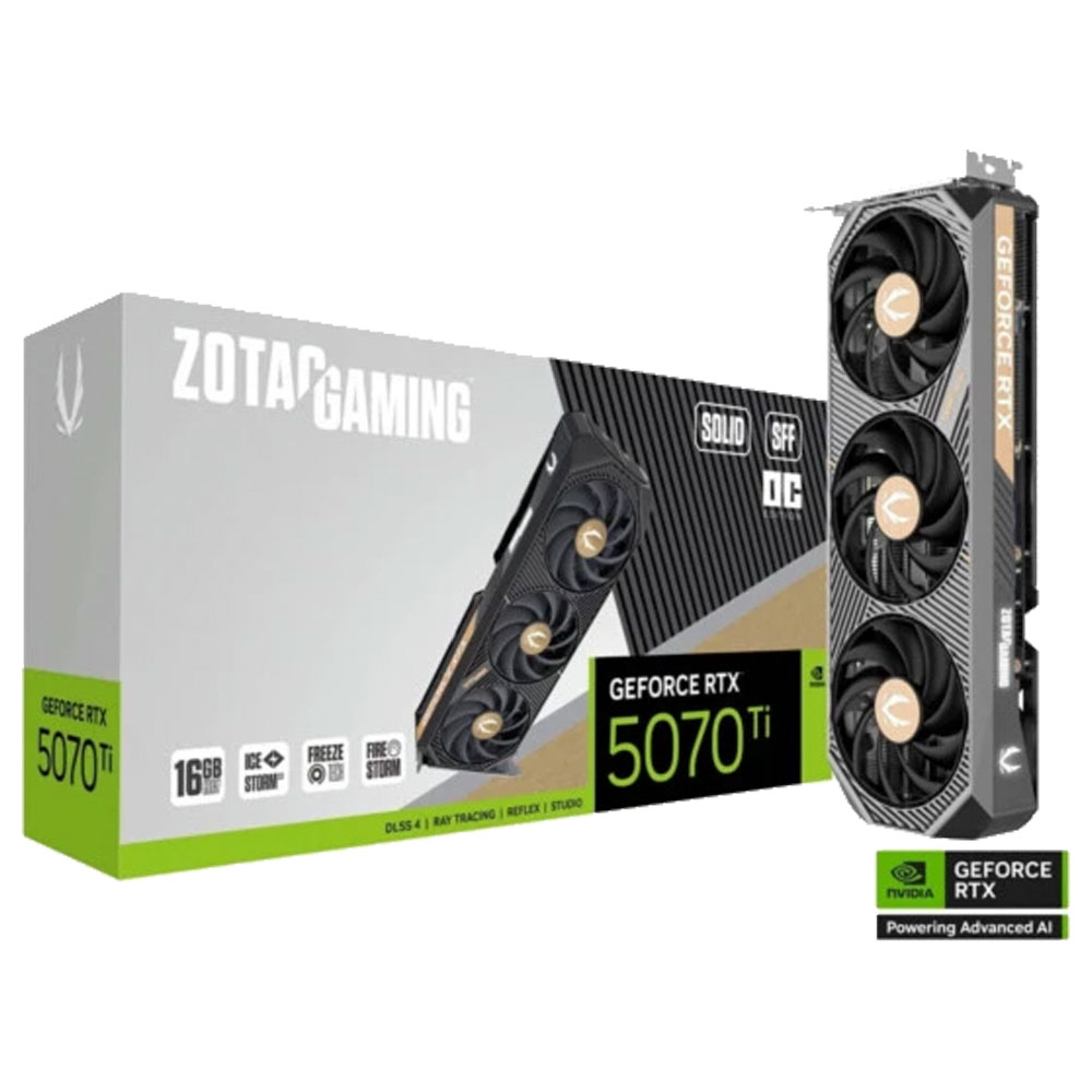 Imagem de PLACA DE VIDEO ZOTAC GEFORCE RTX 5070 TI SOLID SFF OC 16GB GDDR7 256BITS ZT-B50710J3-10P