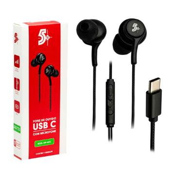 Imagem de FONE DE OUVIDO PRETO TIPO C AURICULAR COM MICROFONE 1,20M 5+ - 043-0040