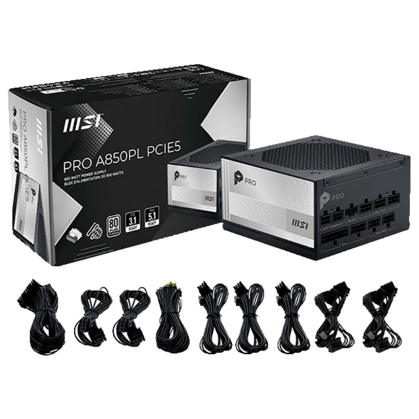 Imagem de FONTE DE ALIMENTACAO MSI 850W PRO A850PL PCIE5 80 PLUS PLATINUM FULL MODULAR ATX PCIE 5.0 - 306-7ZPL
