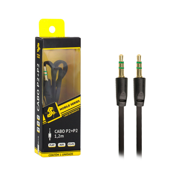 Imagem de CABO P2 ESTEREO FLAT 1.20M  PRETO 5+ - 018-0022