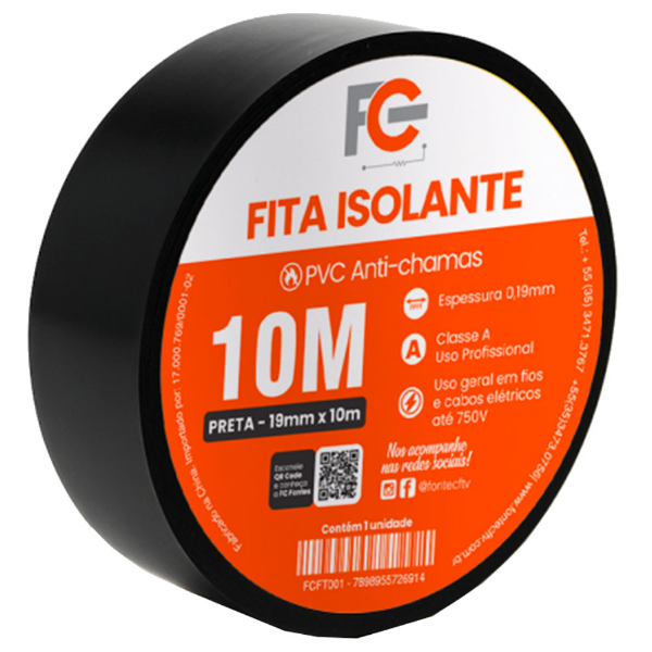 Imagem de FITA ISOLANTE PROFISSIONAL ANTI CHAMAS 10M FCFT001 FC FONTES