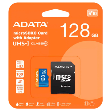 Mostrar detalhes de CARTAO DE MEMORIA SD ADATA CLASS 10UHS-I 128GB (MICRO + ADAPTADOR) AUSDX128GUICL10A1-RA1 Imagem de CARTAO DE MEMORIA SD ADATA CLASS 10UHS-I 128GB (MICRO + ADAPTADOR) AUSDX128GUICL10A1-RA1