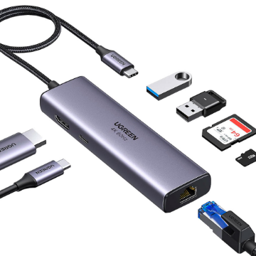 Mostrar detalhes de HUB USB UGREEN COM 2P USB-A/HDMI/USB-C 100W/RJ45 GIGA/SD/TF - CM512 Imagem de HUB USB UGREEN COM 2P USB-A/HDMI/USB-C 100W/RJ45 GIGA/SD/TF - CM512