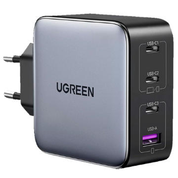 Mostrar detalhes de CARREGADOR UGREEN 100W GAN 3 PORTAS USB-C + 1 PORTA USB-A - CD226 Imagem de CARREGADOR UGREEN 100W GAN 3 PORTAS USB-C + 1 PORTA USB-A - CD226