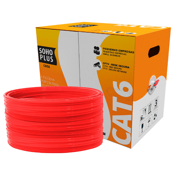 Imagem de CABO REDE LAN FURUKAWA SOHOPLUS CAT6 U/UTP CMX VERMELHO CLARO CERTIFICADO CX 305M 23400207