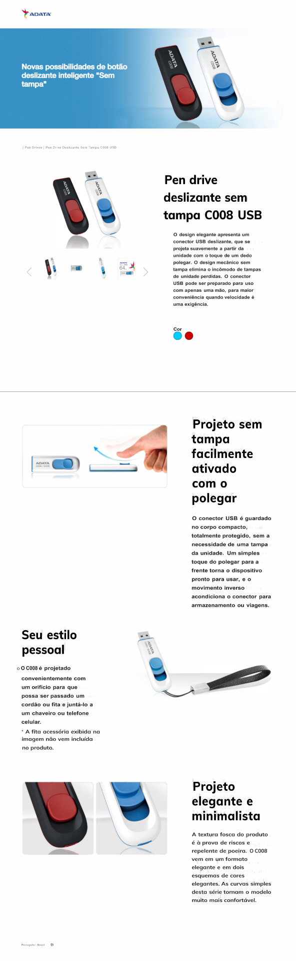 Imagem de PEN DRIVE ADATA  AC008  32GB PRETO/VERMELHO AC008-32G-RKD