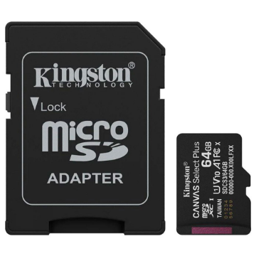 Imagem de CARTAO DE MEMORIA SD KINGSTON CANVAS SELECT PLUS CLASS 10UHS-I 64GB MICRO+ADAPTADOR - SDCS3/64GB